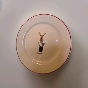 Dasher Reindeer Christmas Plate – Red Trim – Holiday Dinnerware